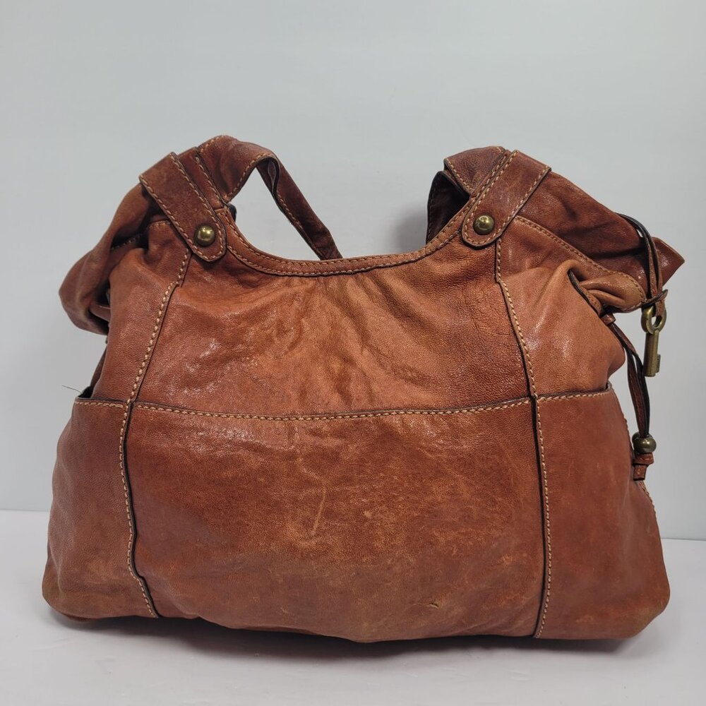 VTG Fossil Women's Brown Leather Floral Embossed Shoulder Bag - Picture 2 of 12